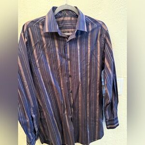 Soho Blue and brown Long sleeved Button Down dress Shirt Sz 15.5 x 32-33